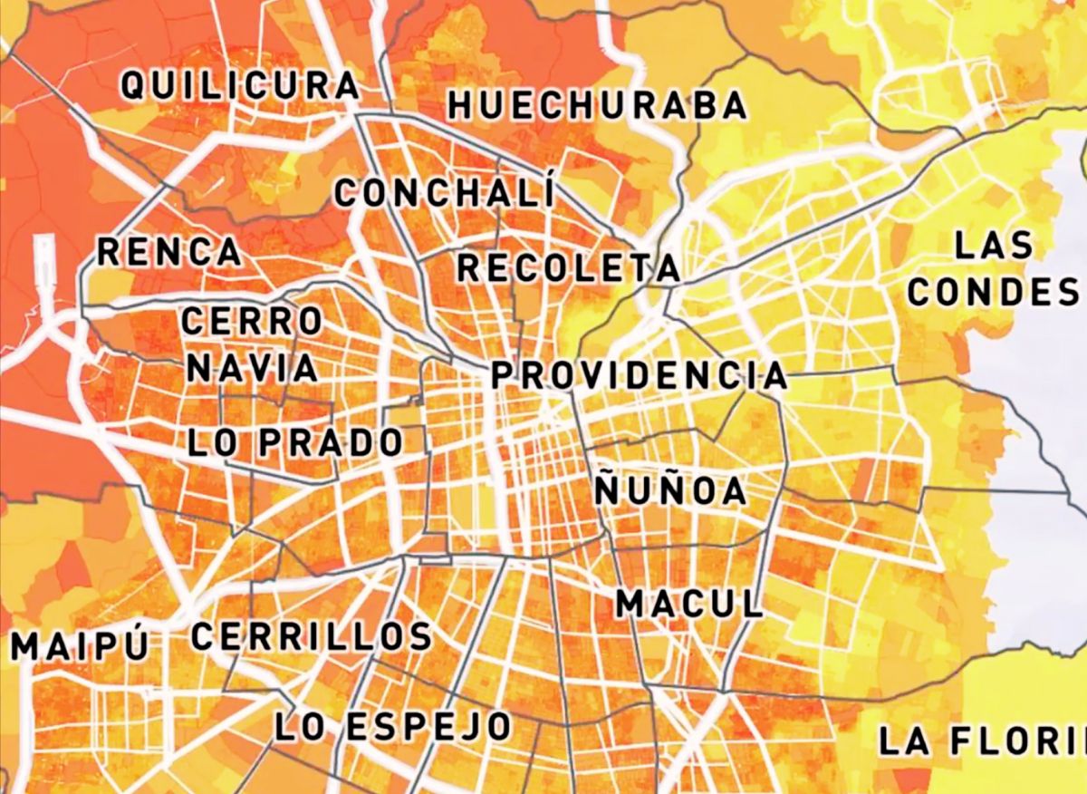 Mapa muestra las comunas que tienen menor y mayor calor en Santiago