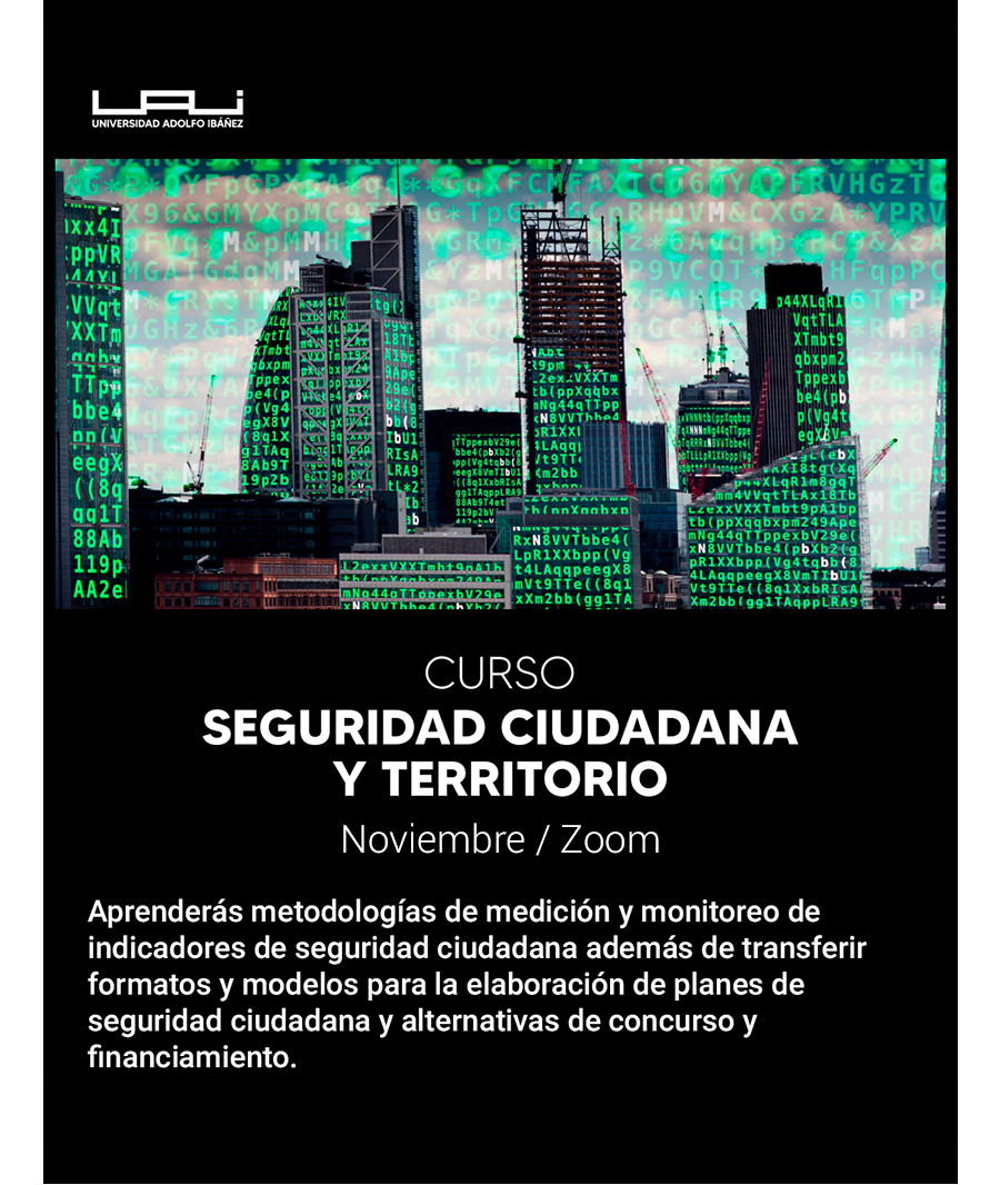 Curso Seguridad Ciudadana y Territorio. Aprenderás metodologías de medición y monitoreo de indicadores de seguridad ciudadana además de transferir formatos y modelos para la elaboración de planes de seguridad ciudadana y alternativas de concurso y financiamiento.